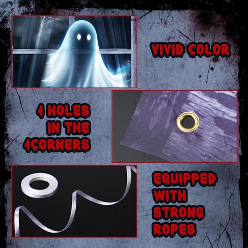 Halloween Ghost Window Door Cover Set - Spooky Decorations for Indoor Outdoor - Variation: Ghost