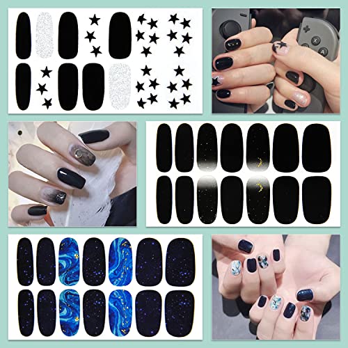 Self-Adhesive Black Nail Wraps Kit 2 - Punk Style Full Stickers for Nails, 20 Sheets, 280 Pieces