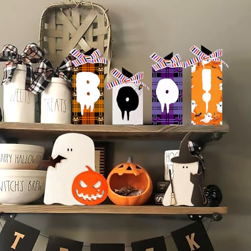 Halloween Tabletop Wooden Sign Decor - Boo Sign for Tiered Tray, Fireplace, Office Desk