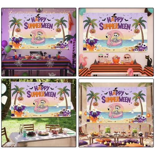 Summerween Party Backdrop Banner - 70.8 x 43 Inch Halloween Beach Scene