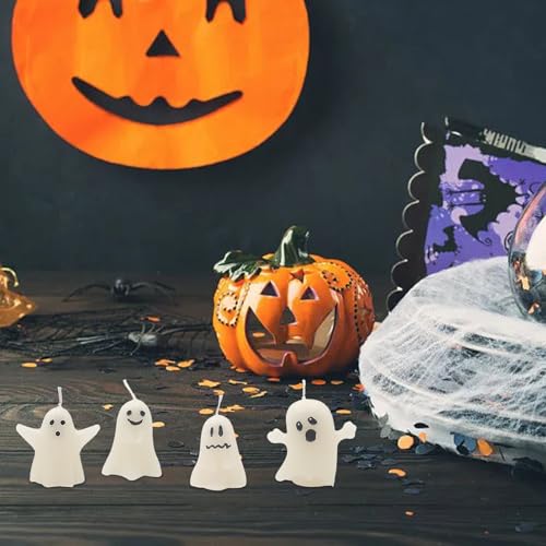Halloween Ghost Candles Set - 4 Cute Votive Candles for Fall & Halloween Decor - Style 4