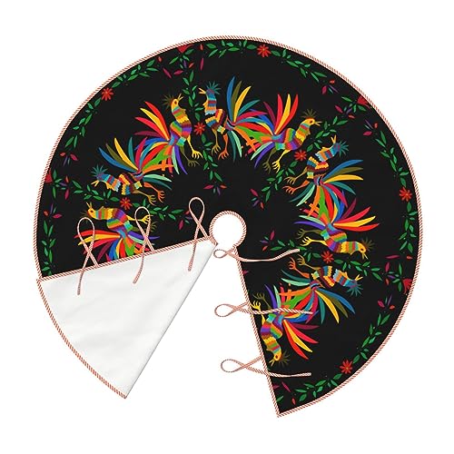 Round Ethnic Mexican Christmas Tree Skirt 36 Inch Black Rustic Holiday Decor