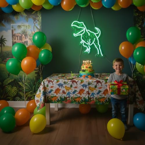 Green Dinosaur Neon Sign Wall Decor - USB Dimmable Night Light for Boys Bedroom, Party & Holiday Gift