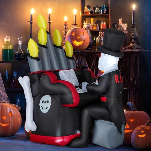 5.5 ft Halloween Inflatable Skeleton with LED Lights for Outdoor Decorations