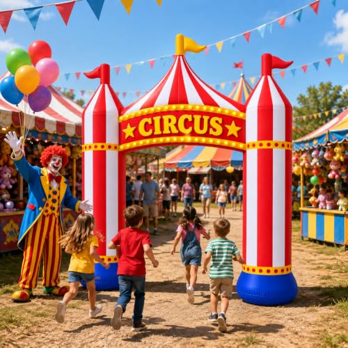 Inflatable Circus Arch Entrance - 11FT Red & White Carnival Party Decor