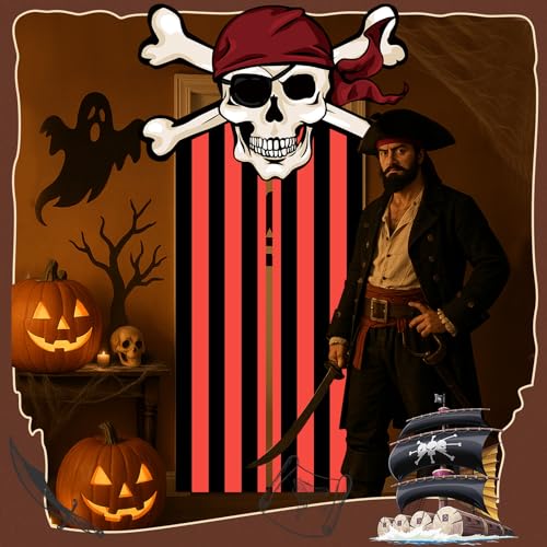 Halloween Pirate Party Banner & Door Curtain Set with Hooks - Photo Backdrop Decorations