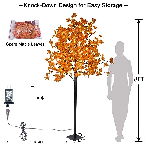 8FT Lighted Maple Tree with 264 LED Warm White Lights - Artificial Fall Decor