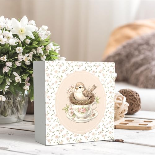 Wooden Bird Nest Sign - Rustic Flower Bird Decor for Home & Nursery