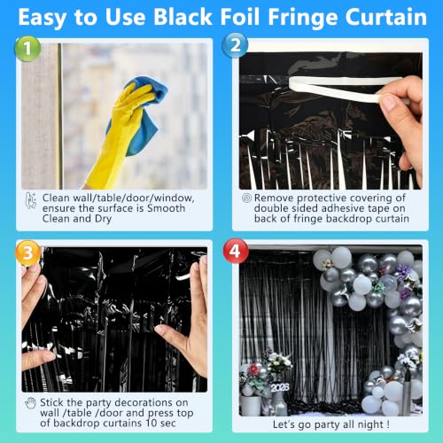 Black Foil Fringe Curtain Party Streamers 2Pack 3.3x8.3 Ft - Black Variation