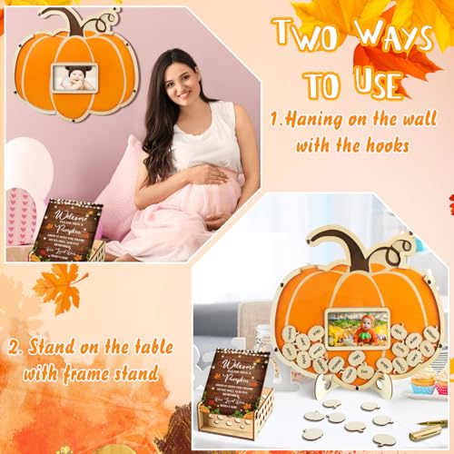 Pumpkin Baby Shower Guest Book Set with Photo Frame and Wooden Slices
