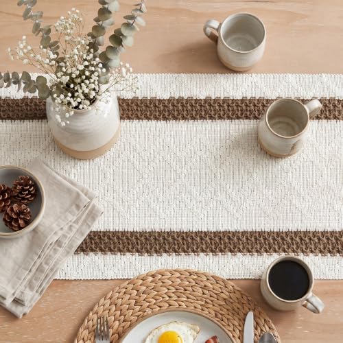 12x72 Inch Coffee Stripe Woven Table Runner - Rustic Home Decor