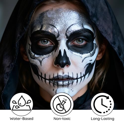 Halloween Water-Based Face Paint - Black White Silver - SFX Body Paint