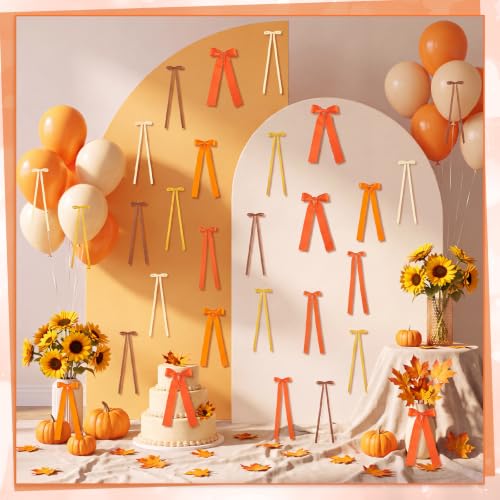 Fall Bows Wall Decor - 48 Orange Bows for Fall Tree Topper & Party Decorations - Variation: Orange