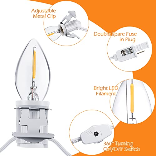 2 Pack C7 LED Light Bulb String with Clips & Double Fuses for Holiday Village & Crafts - Variation of 24