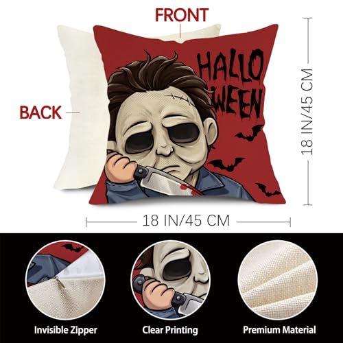 Halloween Horror Movie Characters Decorative Throw Pillow Covers - 18x18 Pack of 4