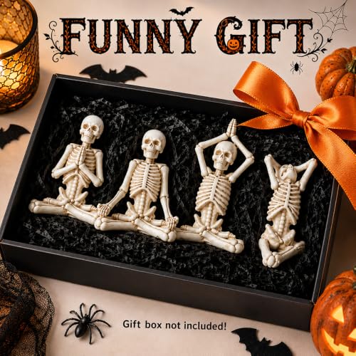 White Halloween Yoga Skeleton Statue Set of 4 - Spooky Skeleton Decor
