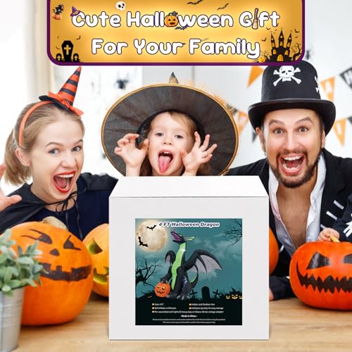 4FT Green Dinosaur Halloween Inflatable with LED Lights - Outdoor Yard Decor
