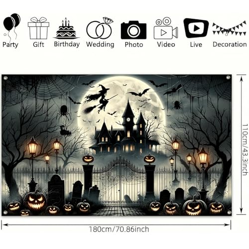 Halloween Haunted Mansion Witch Banner - 71 x 43 Inch - Skull Variation