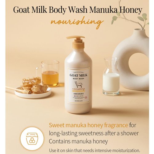 SHOWERMATE Goat Milk Body Wash - Nourishing Manuka Honey Formula | 27 fl oz / 800 ml