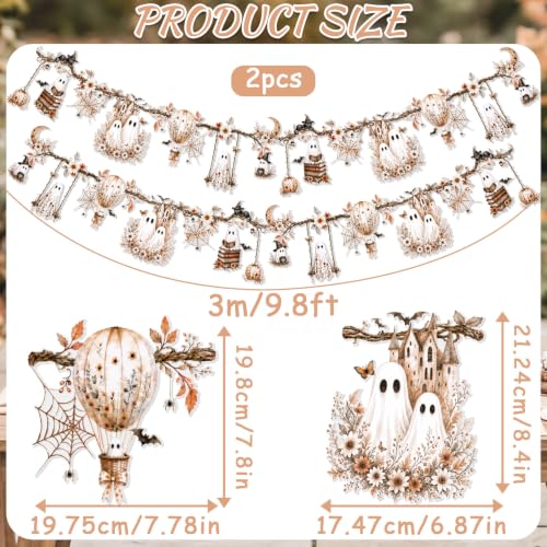 Brown White Halloween Ghost Garland Waterproof Decor for Indoor & Outdoor Use - 6m