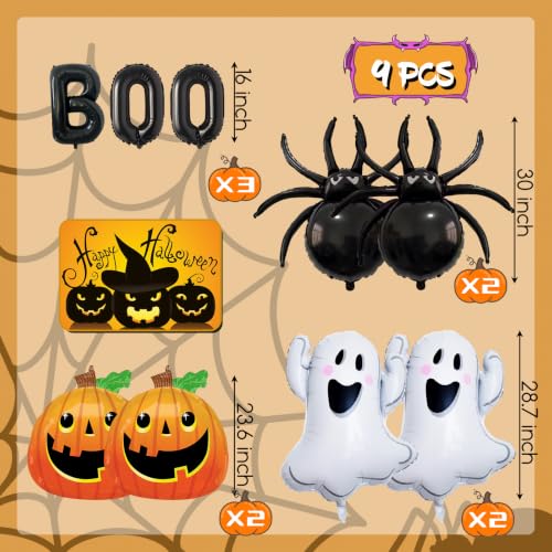 Halloween Balloons Kit Boo-12 | Black, Pumpkin, Spider, Ghost Party Decorations