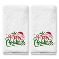 Christmas Hand Towels Set of 2 - Red Hat Holiday Bathroom Decor 14x30 Inches