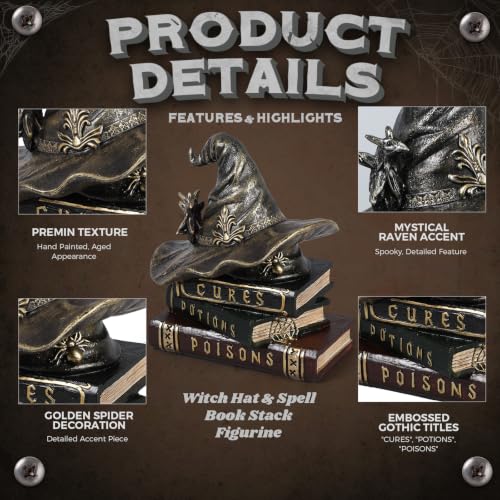Halloween Witch Spellbook Decor with Wizard Hat - Spooky Tabletop Decor