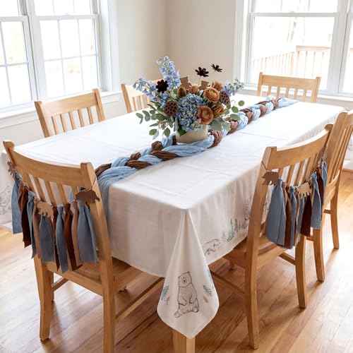 Blue and Brown Cheesecloth Table Runner Set - 6 Pieces, 118 Inch Length, Rustic Wedding & Party Decor