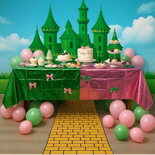 Halloween Witch Party Decor Set with Castle Backdrop and Accessories - Green and Pink