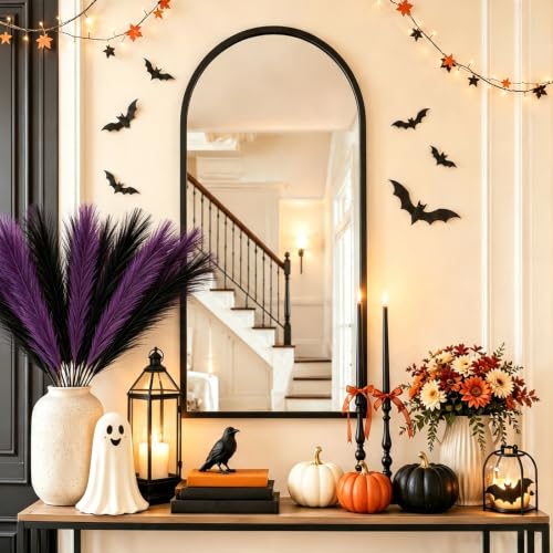 Artificial Pampas Grass Bundle - Black and Purple, 17 Inches, 30 Pieces for Home Decor & Halloween