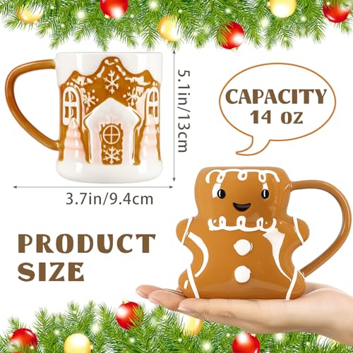 Christmas Ceramic Mug Set - Gingerbread Man & House 3D Design, 14 oz - Variation of THIS listing