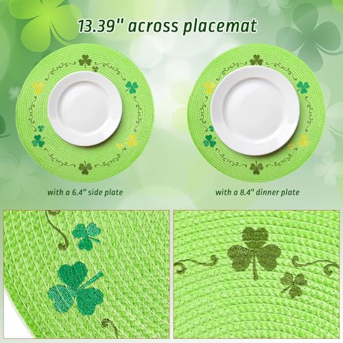 Green Clover St. Patrick's Day Placemat Set - Embroidered 13.4 Inch Table Mats