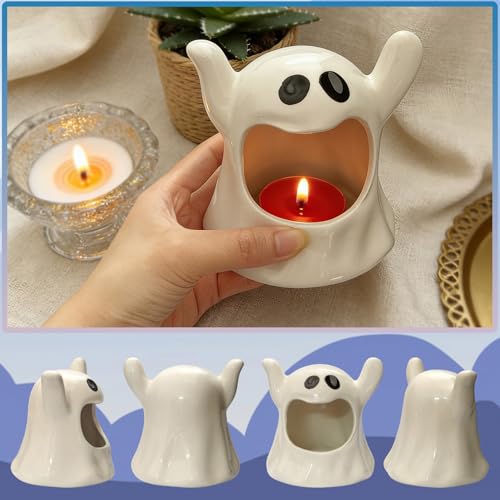 Ghost Shaped Ceramic Candy Bowl - Halloween Candle Holder & Organizer - Variation: Ghost