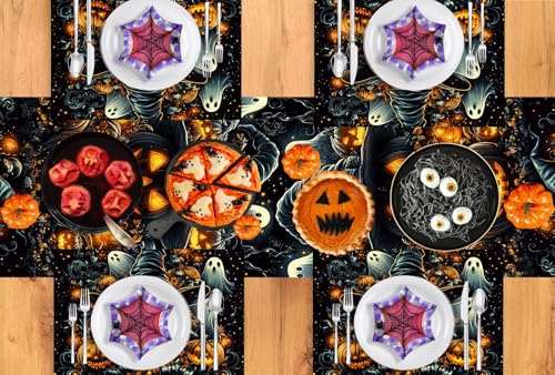 Halloween Pumpkin Placemats Set of 4 - 12x18 Inch Table Decor for Fall & Holiday