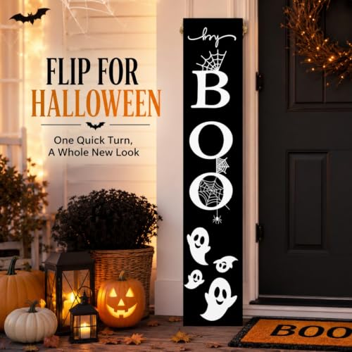 Autumn Reversible Fall Halloween Porch Sign - Outdoor Decor, Flangairy