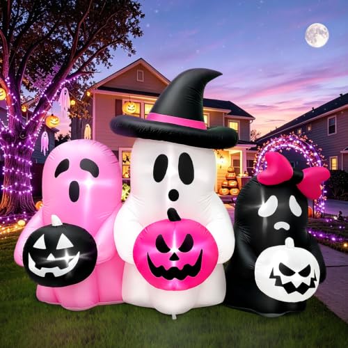 Kalolary Halloween Inflatable Pumpkin Ghost with 3 Pumpkins - Outdoor Yard Decor - Variation of Pumpkin Ghost Inflatable