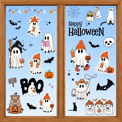 Halloween Window Stickers Set - 9 Sheets 11x14 Inch Ghost Pumpkin Bats Decor