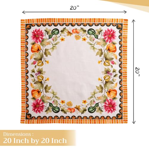 Pumpkin Garden Cloth Napkins Set of 4 - 20x20 Inch Reusable Cotton, Fall Decor