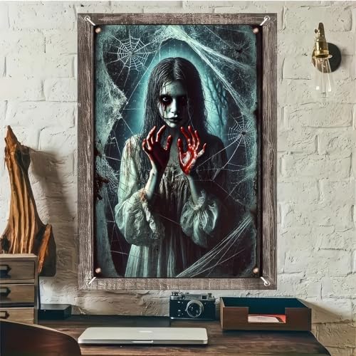 Halloween Web Girl Window Cover 31x47 Inch Spooky Decoration