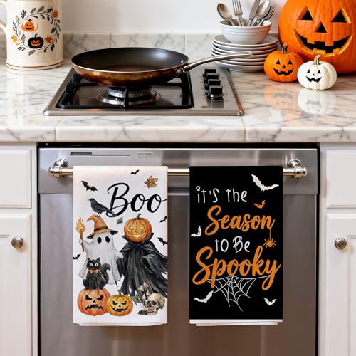 Halloween Kitchen Towels - Ghost Pumpkin Lantern Spooky Hand Towels - Microfiber Decor