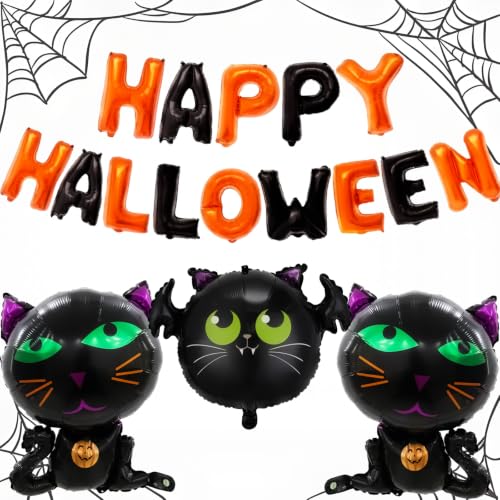 Halloween Foil Balloons with Banner Bat Cat Mylar Party Decorations