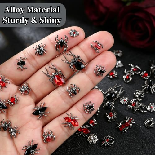Halloween Nail Charms and Rhinestones Set - Spider Alloy Gems for DIY Nail Art