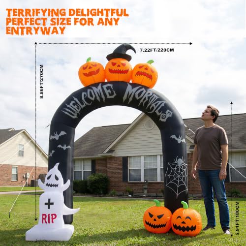 Halloween Inflatable Pumpkin Ghost Archway with LED Lights - 7.9 Ft Weatherproof Yard Decor - Pumpkin Arch Variation