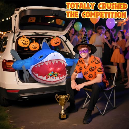 Halloween Trunk or Treat Car Decorations Kit - Shark Theme Inflatable with LED Lights