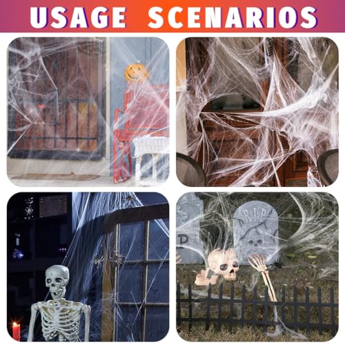 Large Spider Web Halloween Decoration - 800 Sq Ft with 30 Plastic Spiders