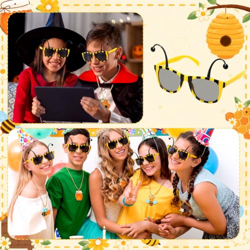 Ecally Bee Party Favors Set - 12 Bee Sunglasses & 12 Bee Necklaces for Halloween & Birthday