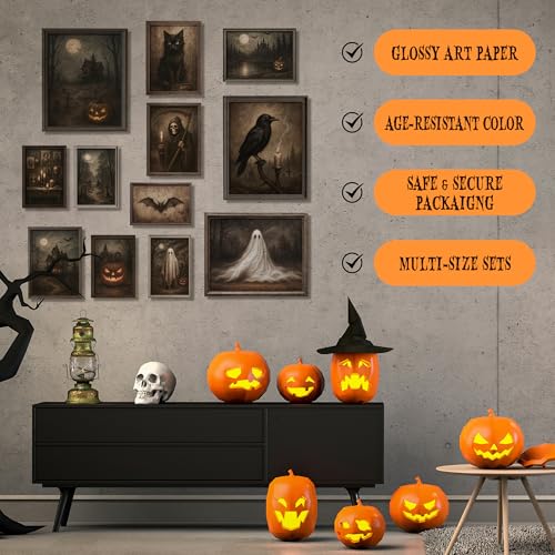 Halloween Vintage Wall Art - Gothic Ghost Prints, Unframed - Variation of Halloween Vintage