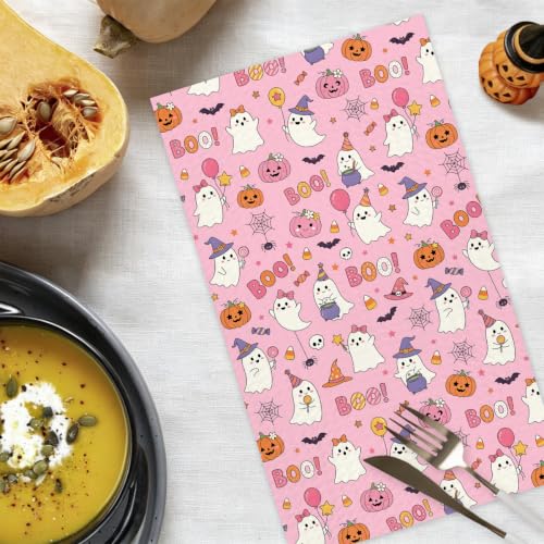 Halloween Kitchen Towels Set - Ghost Pink Dish Hand Towels, Variation of Towel3