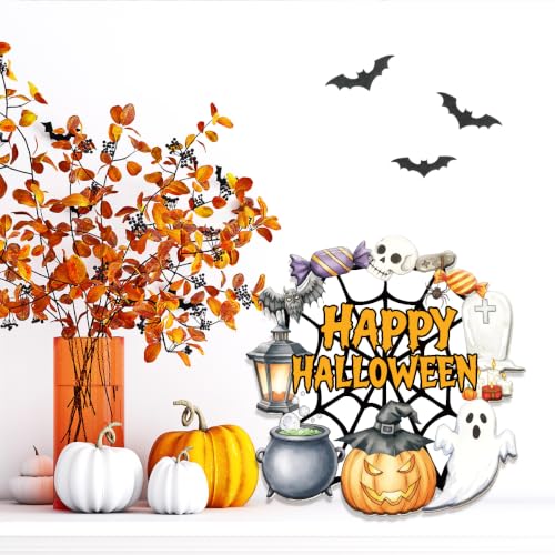 Happy Halloween Spiderweb Wooden Door Sign - Multicolor 01 Halloween Wall Art