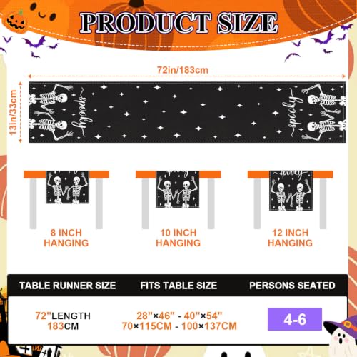 Halloween Table Runner Spooky Skeleton Decor 13x72 Inch - Black Halloween Table Decor
